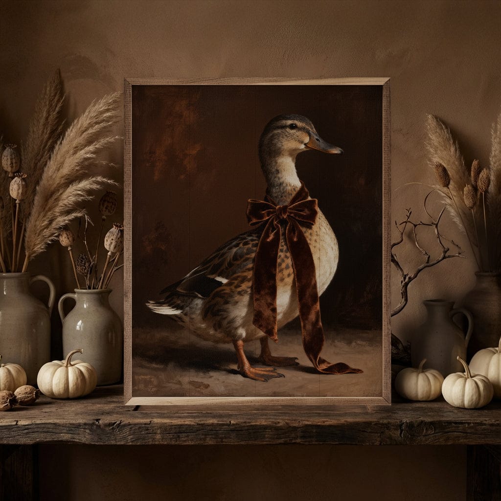 Kendrick Home Walnut Frames 8x10 Brown Velvet Bow Duck Looking Right Printed and Framed Wall Sign