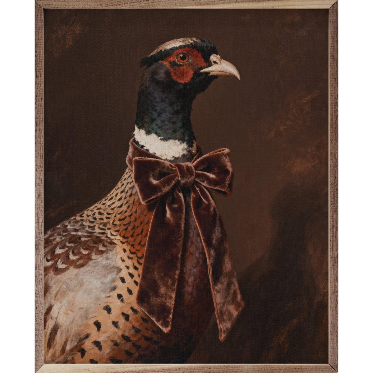 Kendrick Home Walnut Frames 8x10 Brown Velvet Bow Pheasant Printed and Framed Wall Sign