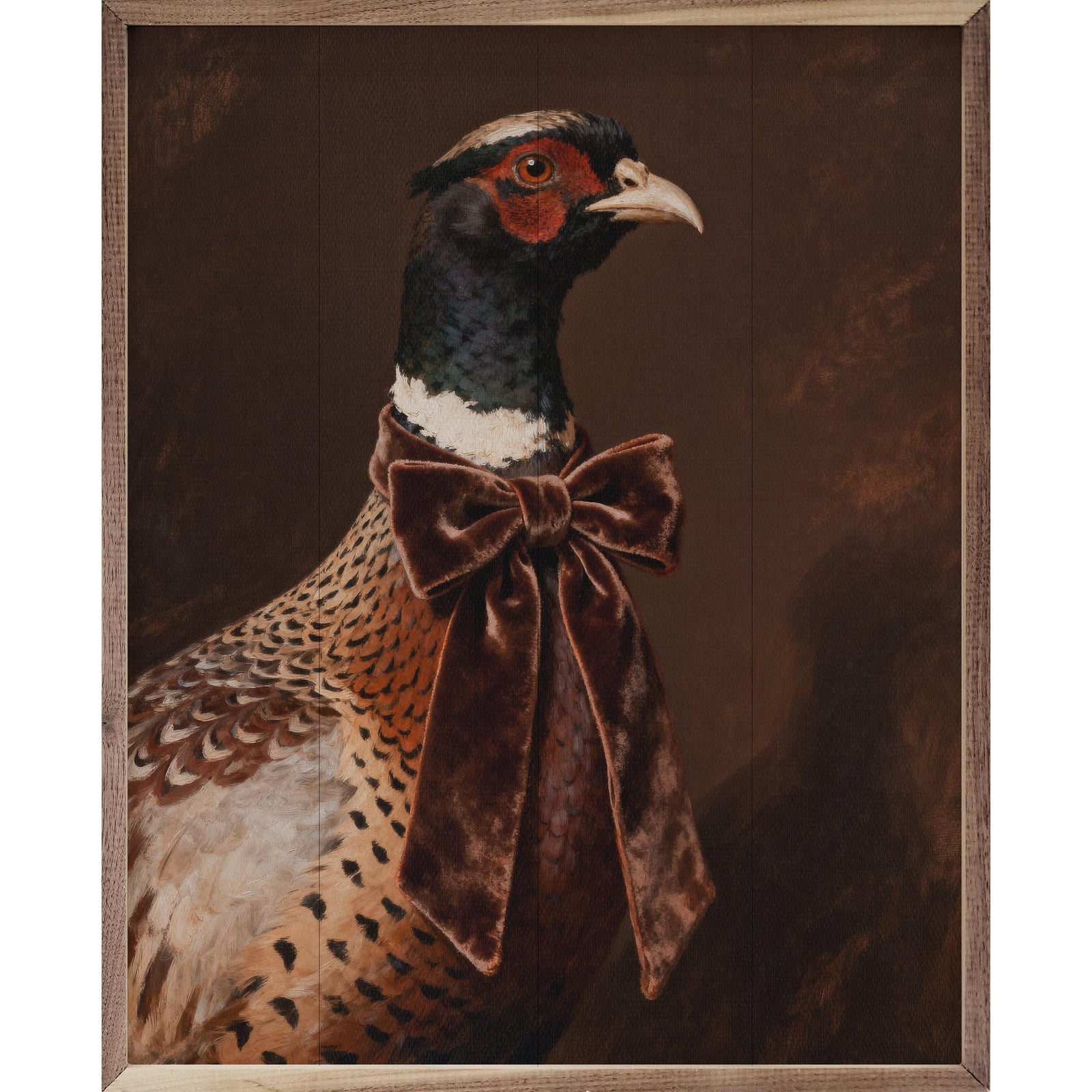 Kendrick Home Walnut Frames 8x10 Brown Velvet Bow Pheasant Printed and Framed Wall Sign