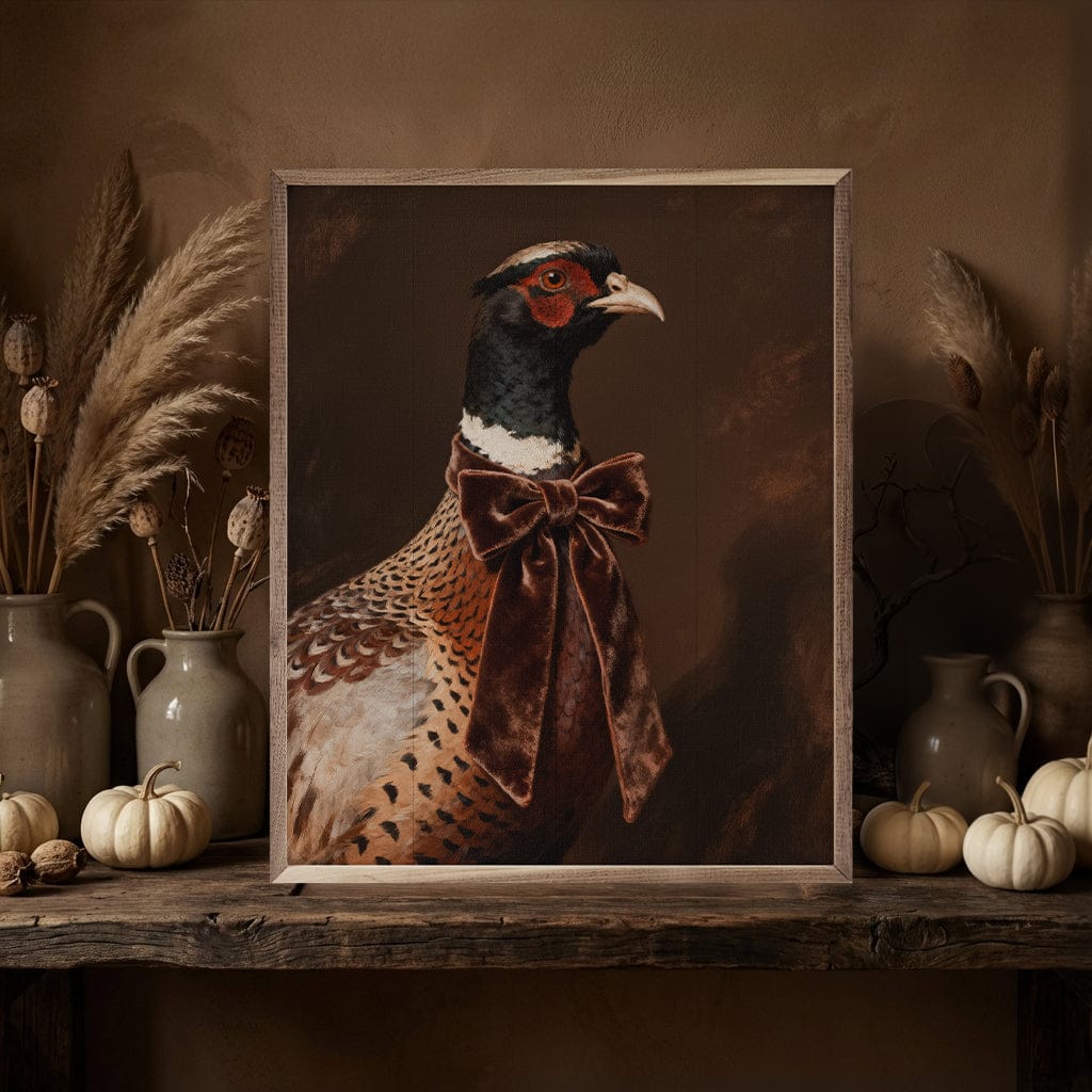 Kendrick Home Walnut Frames 8x10 Brown Velvet Bow Pheasant Printed and Framed Wall Sign