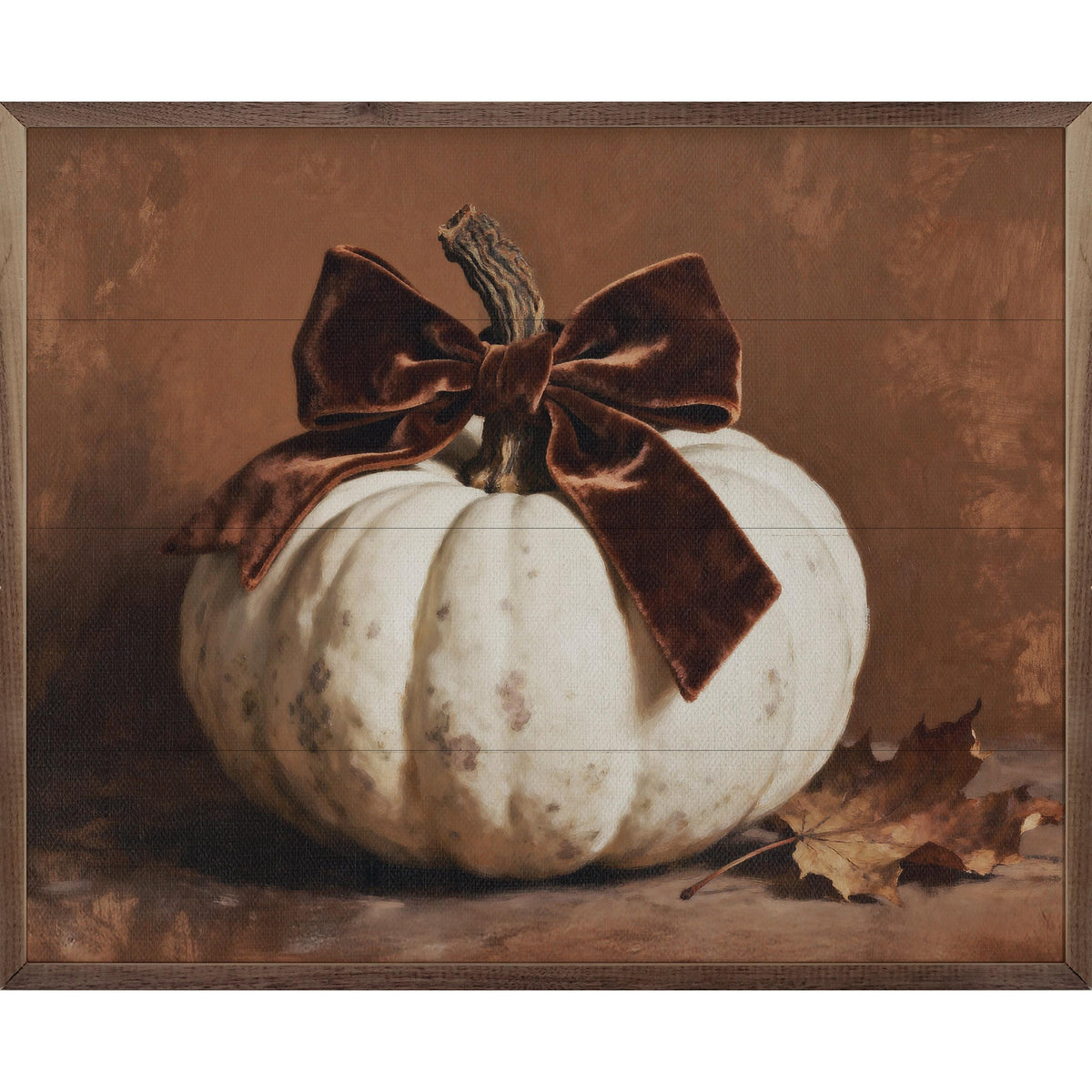 Kendrick Home Walnut Frames 10x8 Brown Velvet Bow Pumpkin Printed and Framed Wall Sign