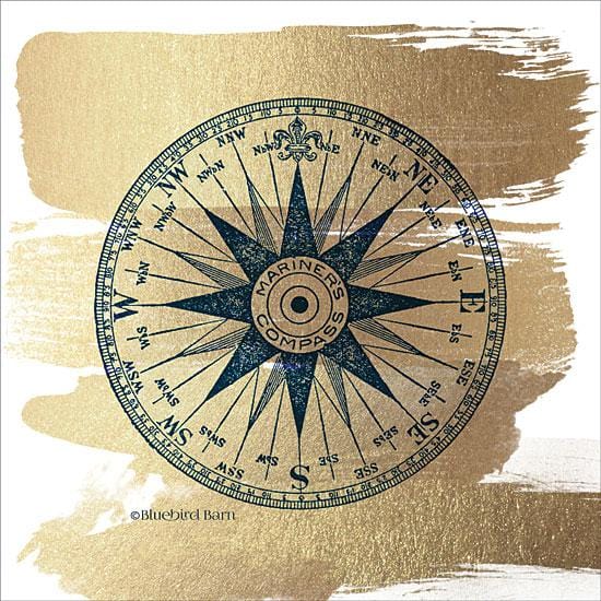 Penny Lane Publishing Brushed Gold Compass Rose By Bluebird Barn Art Print - 12 X 12
