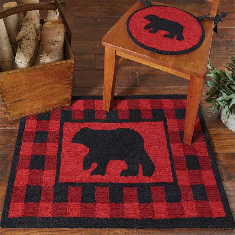 Buffalo Check Hooked Bear Chair Pad Round-Park Designs-The Village Merchant