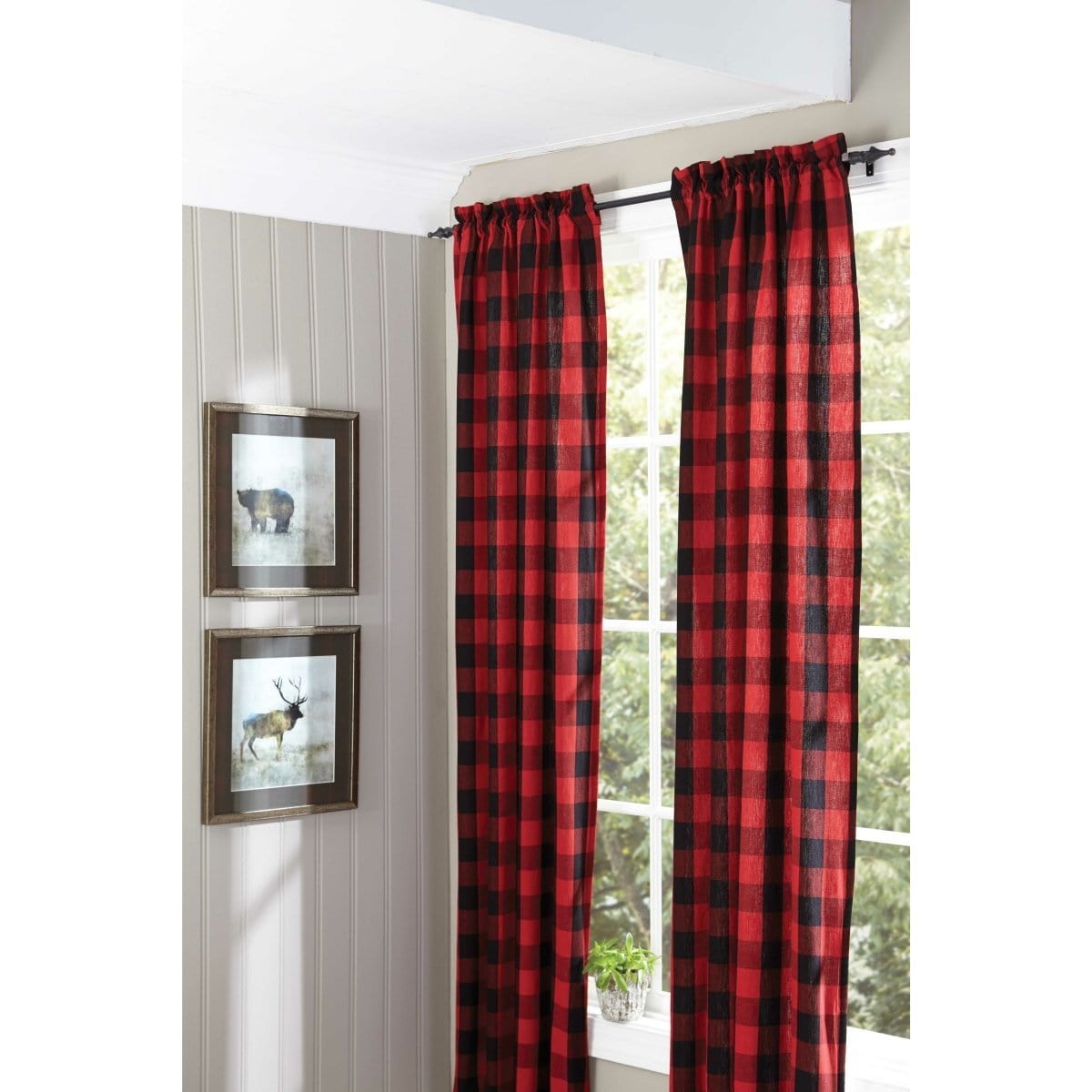 Buffalo Check Panel Pair With Tie Backs 84" Long Lined-Park Designs-The Village Merchant