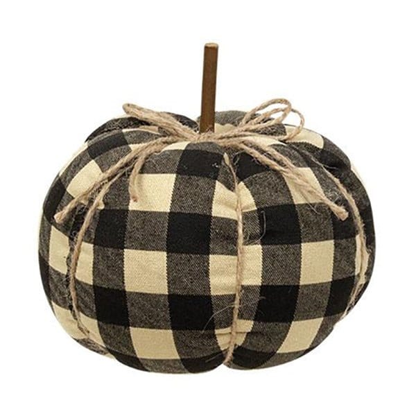 Buffalo Check Pumpkin in Black - Medium Stuffed Fabric Decor-Craft Wholesalers-The Village Merchant