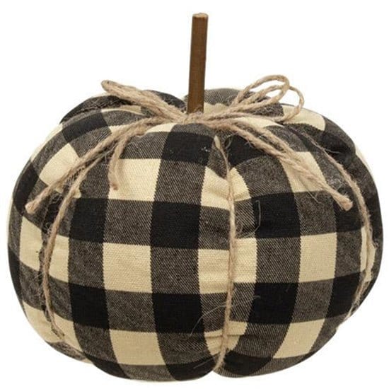 Buffalo Check Pumpkin in Black - Small Stuffed Fabric Decor-Craft Wholesalers-The Village Merchant