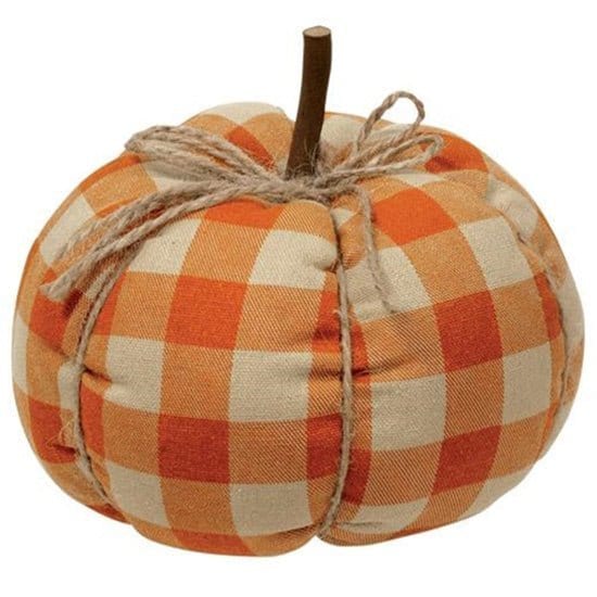 Buffalo Check Pumpkin in Orange - Medium Stuffed Fabric Decor-Craft Wholesalers-The Village Merchant