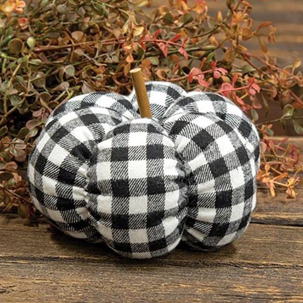 Buffalo Check Stuffed Fabric Pumpkin in Black & White-Craft Wholesalers-The Village Merchant