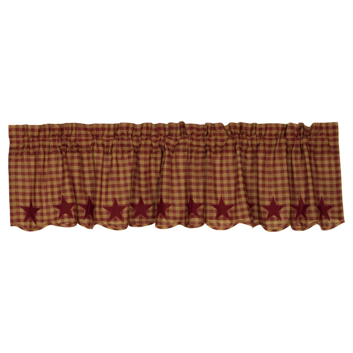 Burgundy Star Scalloped & Appliqued Valance 16" x 72" Lined-V H C Brands-The Village Merchant