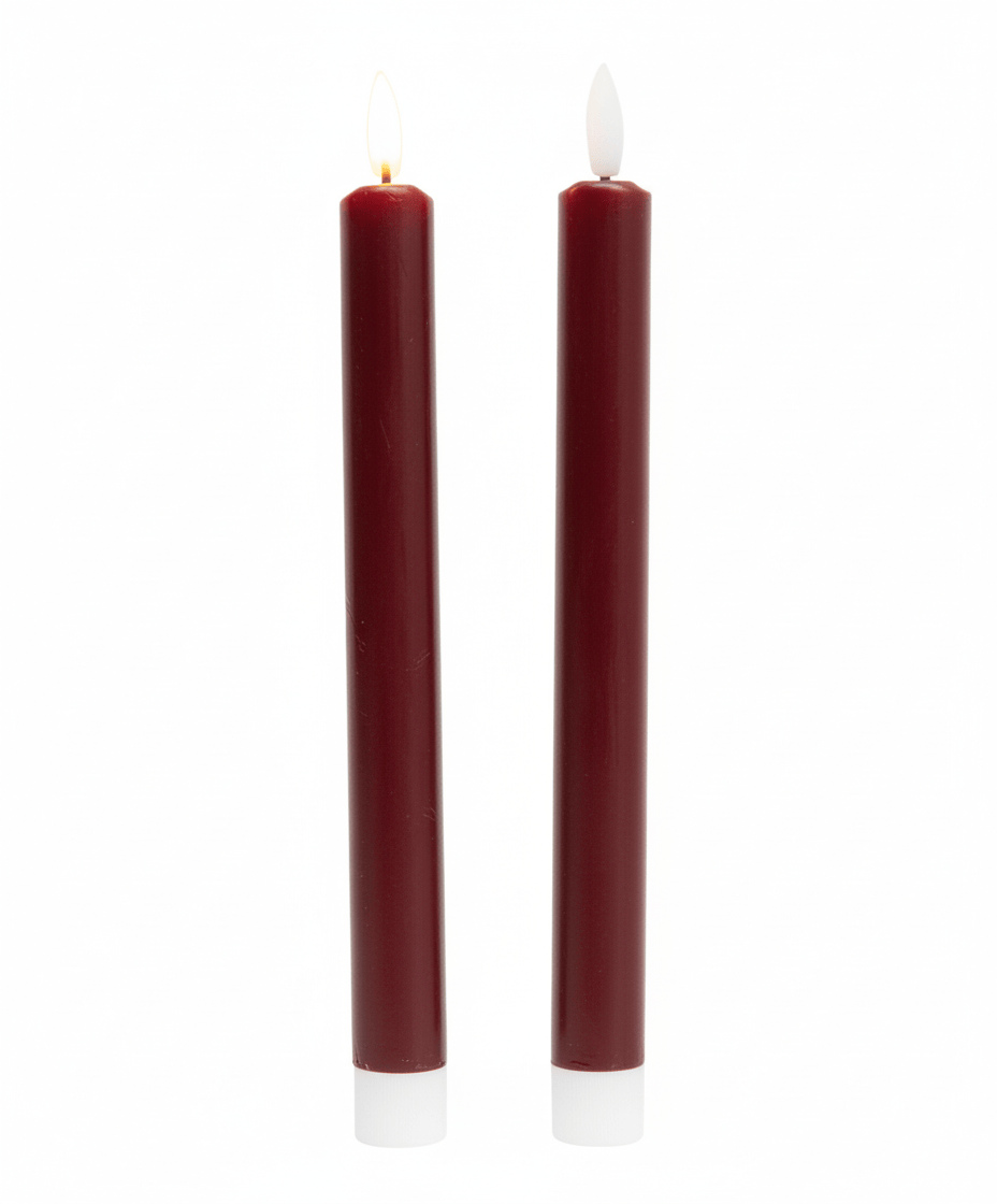 Burgundy Wax Timer LED Battery Taper Candle 10" High Set of 2