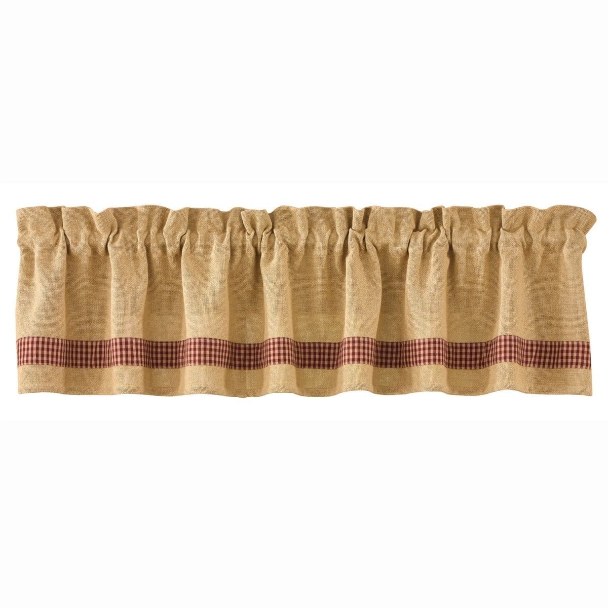 Burlap &amp; Check In Wine Valance Unlined-Park Designs-The Village Merchant