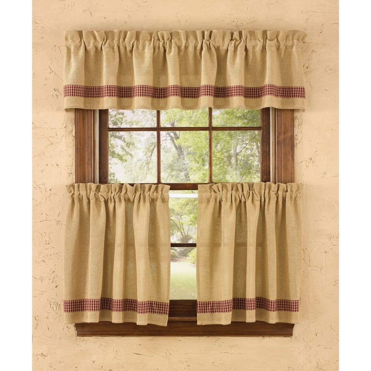 Burlap &amp; Check In Wine Valance Unlined-Park Designs-The Village Merchant