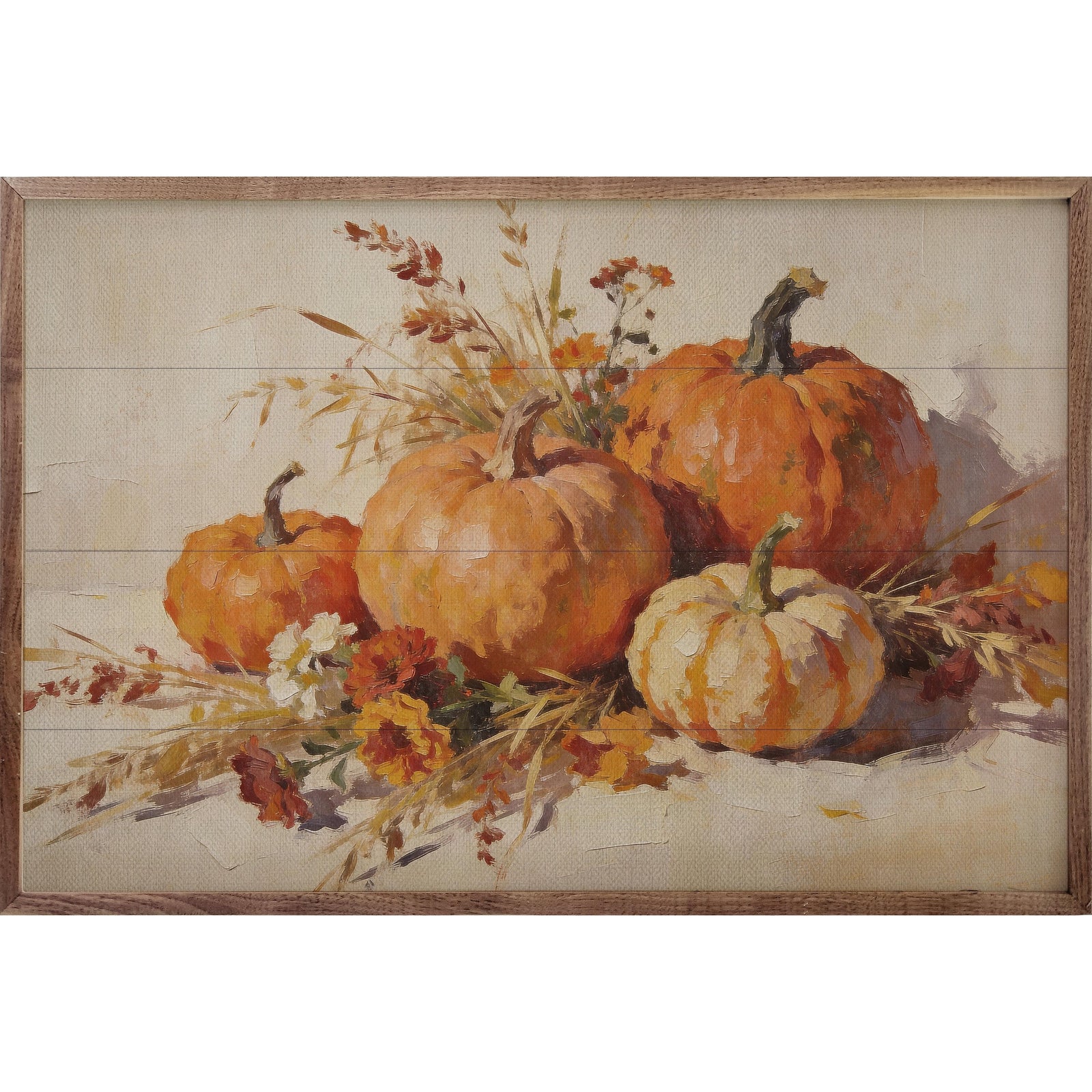 Kendrick Home Walnut Frames 8x5 Burnished Orange Harvest Pumpkins Printed and Framed Wall Sign