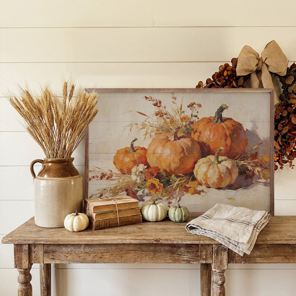 Kendrick Home Walnut Frames 8x5 Burnished Orange Harvest Pumpkins Printed and Framed Wall Sign