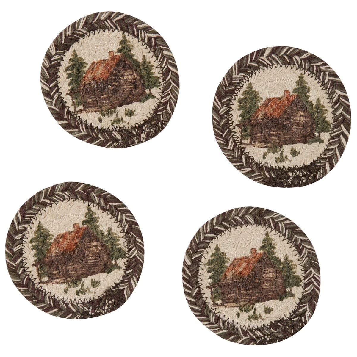 Park Designs Coasters Cabin Braided & Printed Coaster Round Set of 4