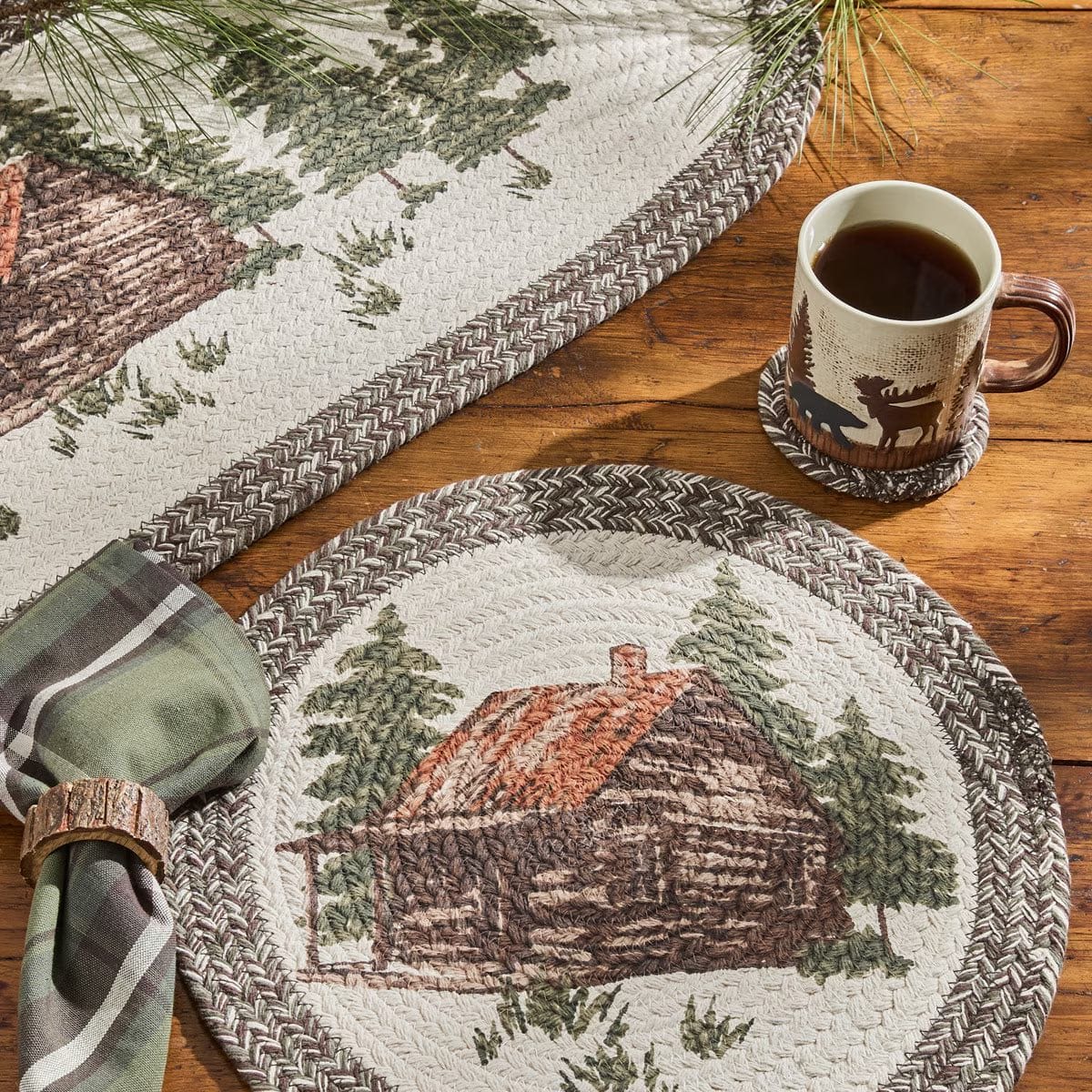 Park Designs Coasters Cabin Braided & Printed Coaster Round Set of 4