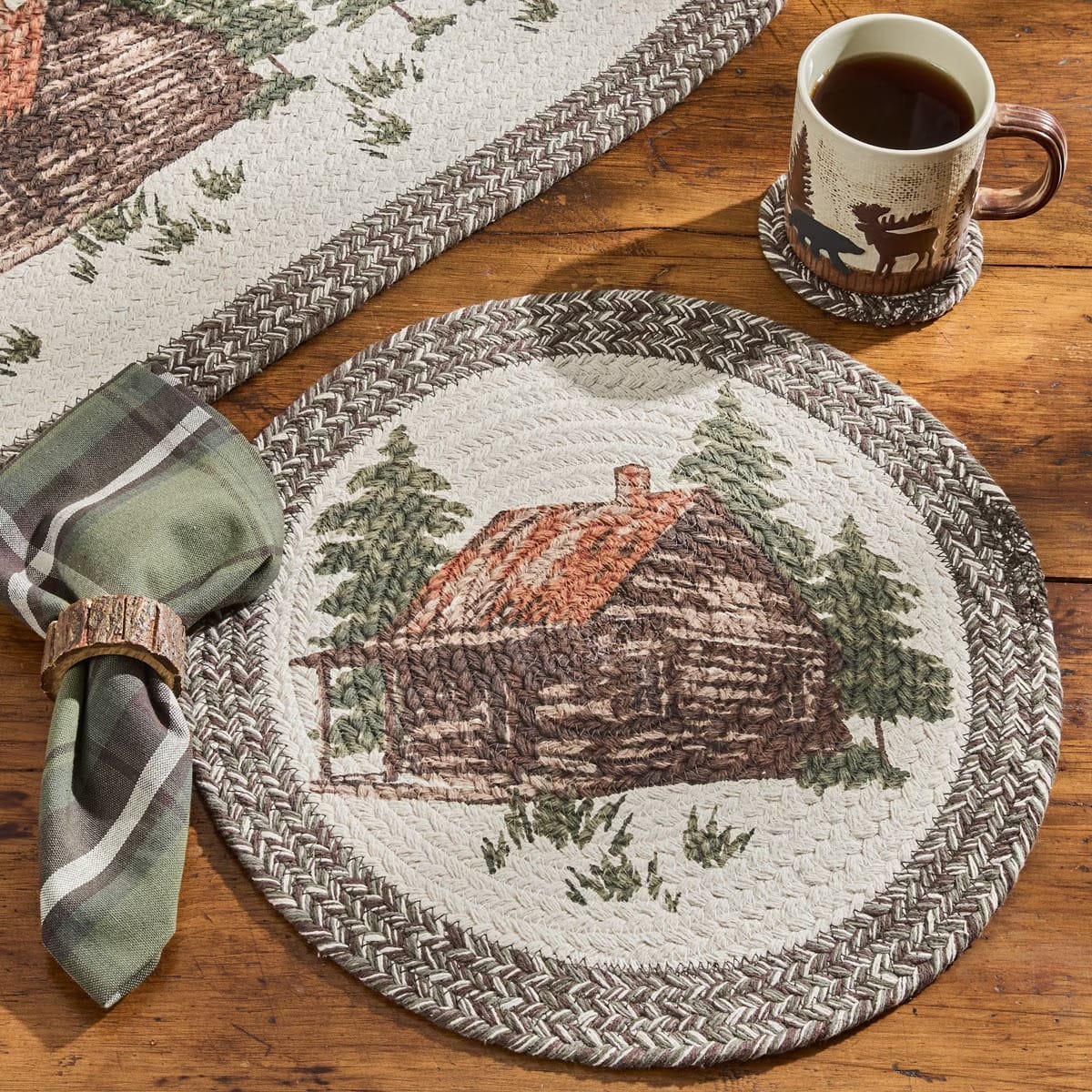 Park Designs Cabin Braided & Printed Placemat Round Set of 2