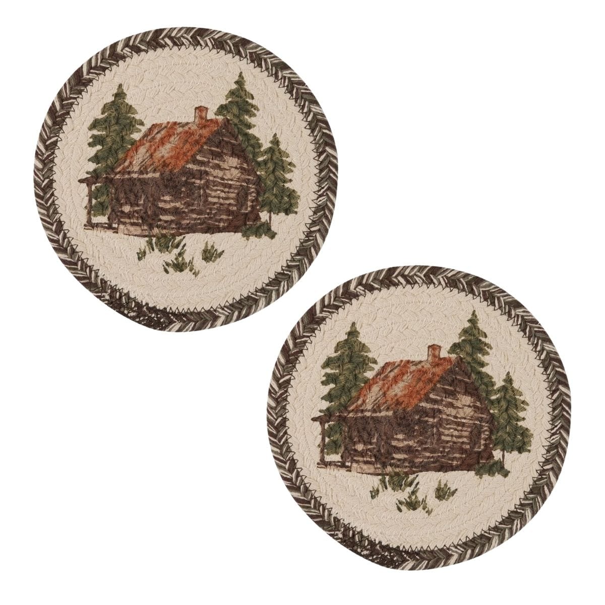 Park Designs Cabin Braided & Printed Trivet 8" Diameter Round Set of 2
