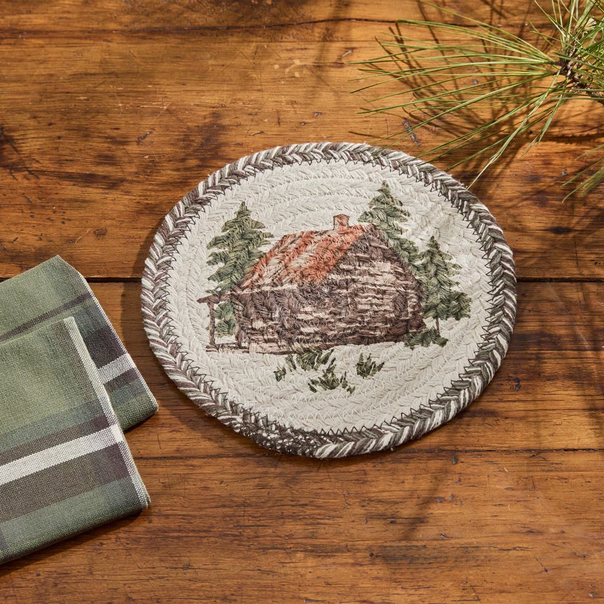 Park Designs Cabin Braided & Printed Trivet 8" Diameter Round Set of 2