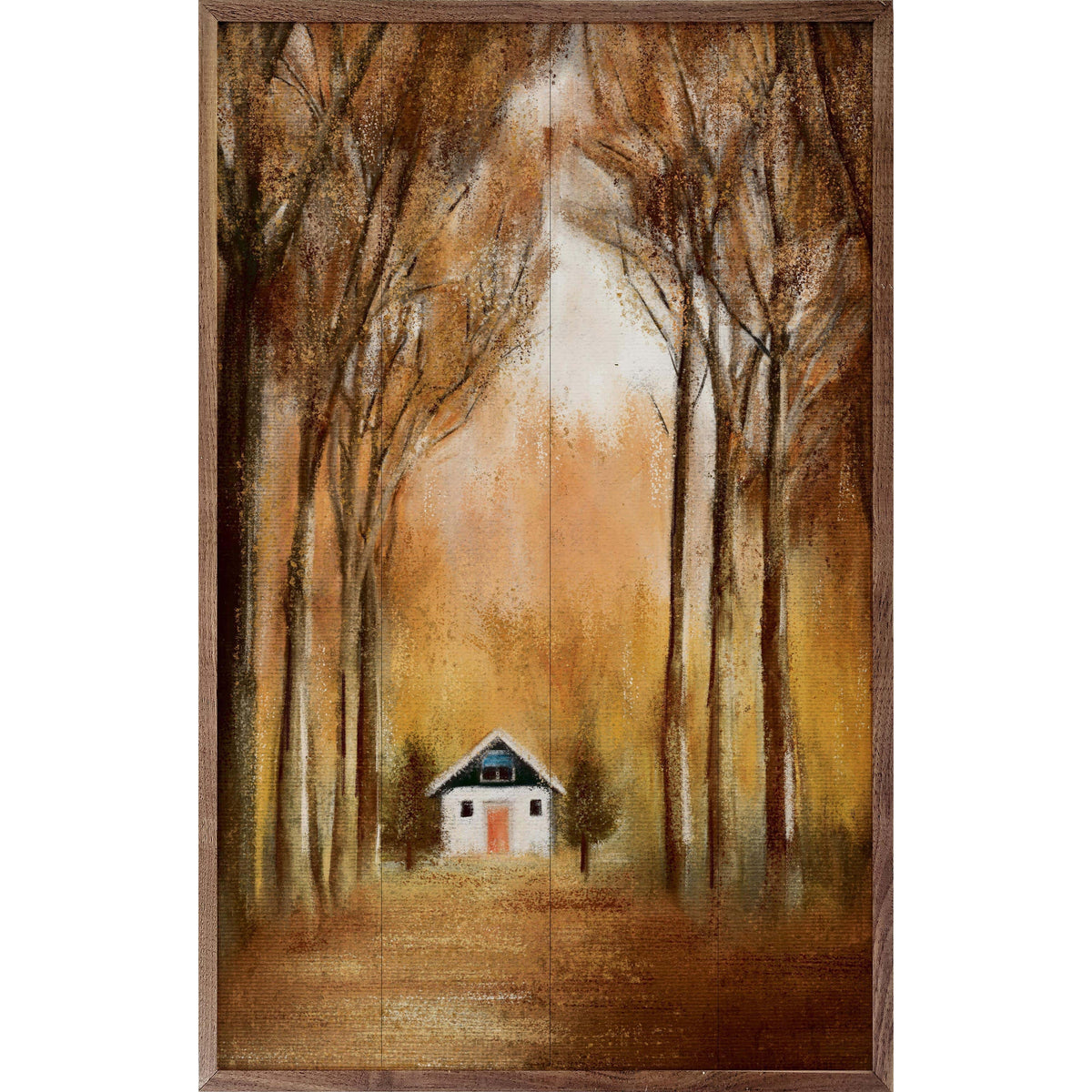 Kendrick Home Walnut Frames 5x8 Cabin Retreat Yellow By JJ Design House Printed and Framed Wall Sign