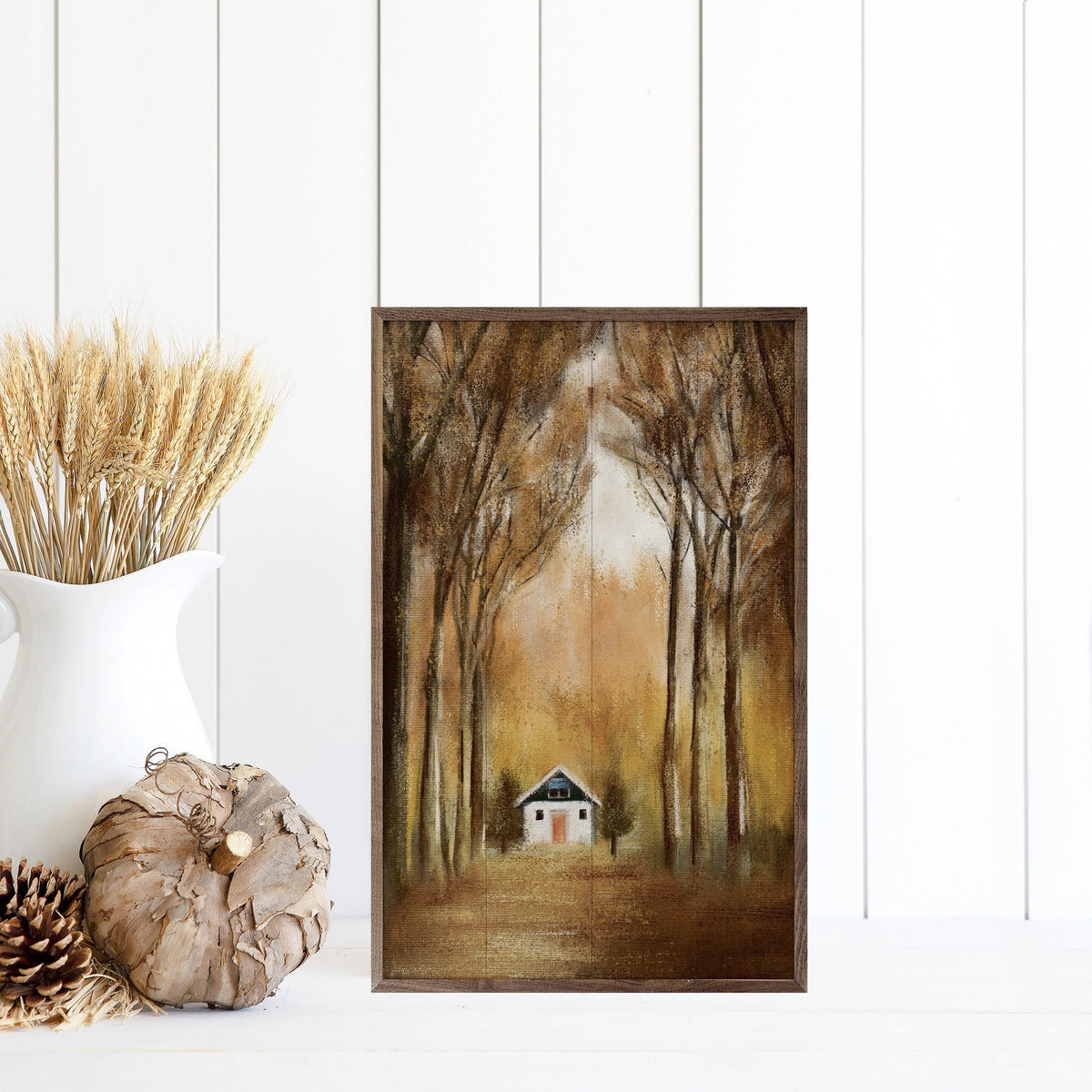Kendrick Home Walnut Frames Cabin Retreat Yellow By JJ Design House Printed and Framed Wall Sign