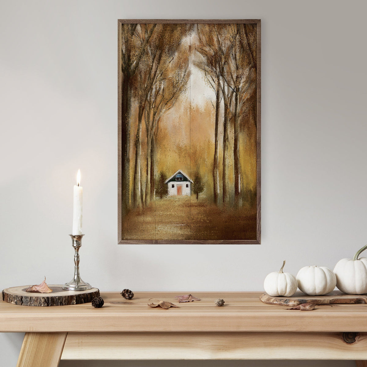 Kendrick Home Walnut Frames Cabin Retreat Yellow By JJ Design House Printed and Framed Wall Sign