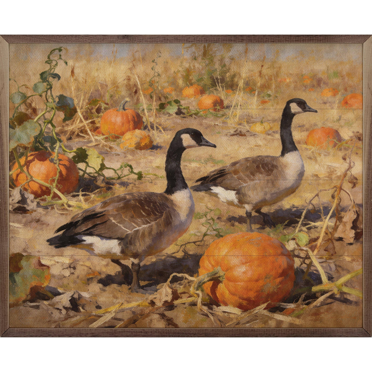 Kendrick Home Walnut Frames 10x8 Canadian Geese In Autumn Field Printed and Framed Wall Sign