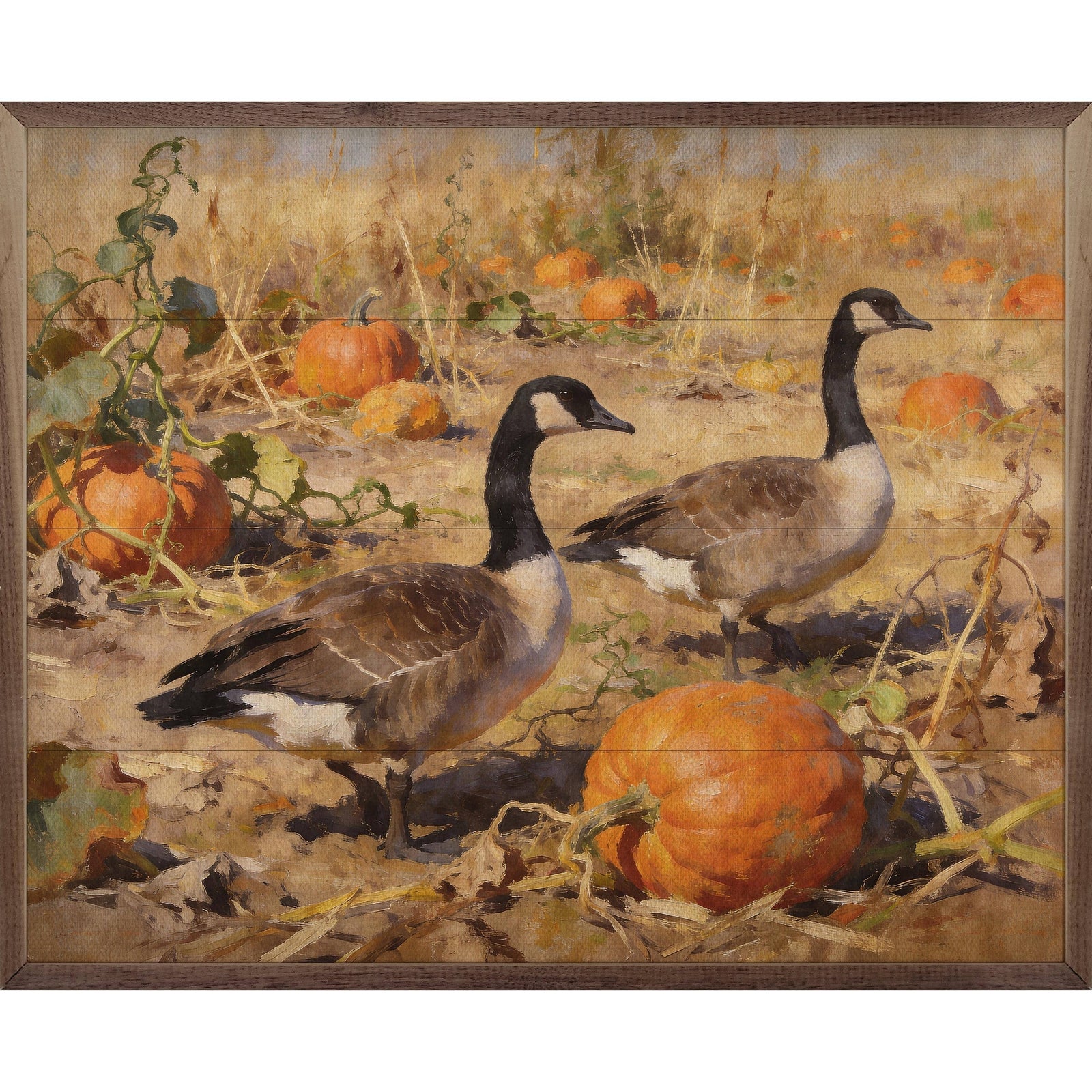Kendrick Home Walnut Frames 10x8 Canadian Geese In Autumn Field Printed and Framed Wall Sign