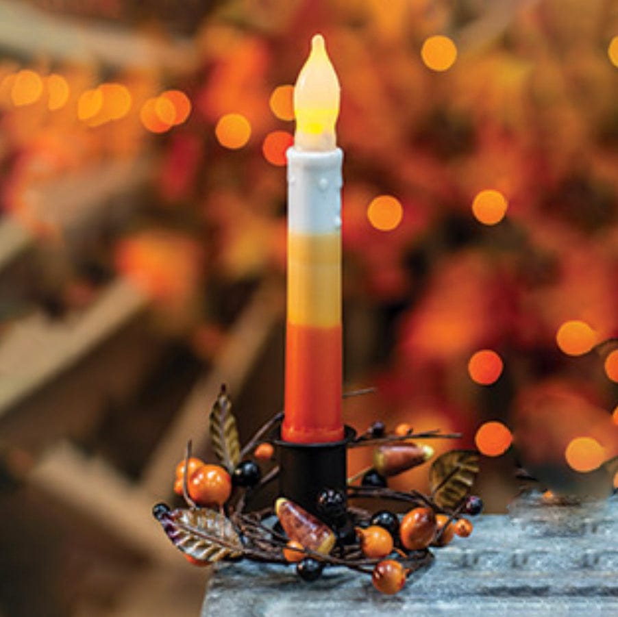 Candy Corn LED Battery Candle Light Taper 6&quot; High - Timer Feature