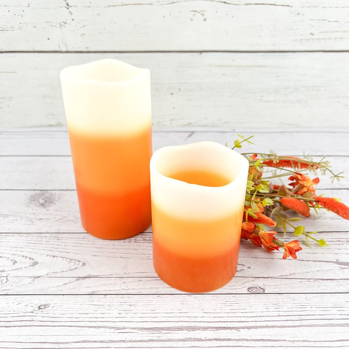 Candy Corn LED Flameless Pillar Candle With Timer 2 Sizes