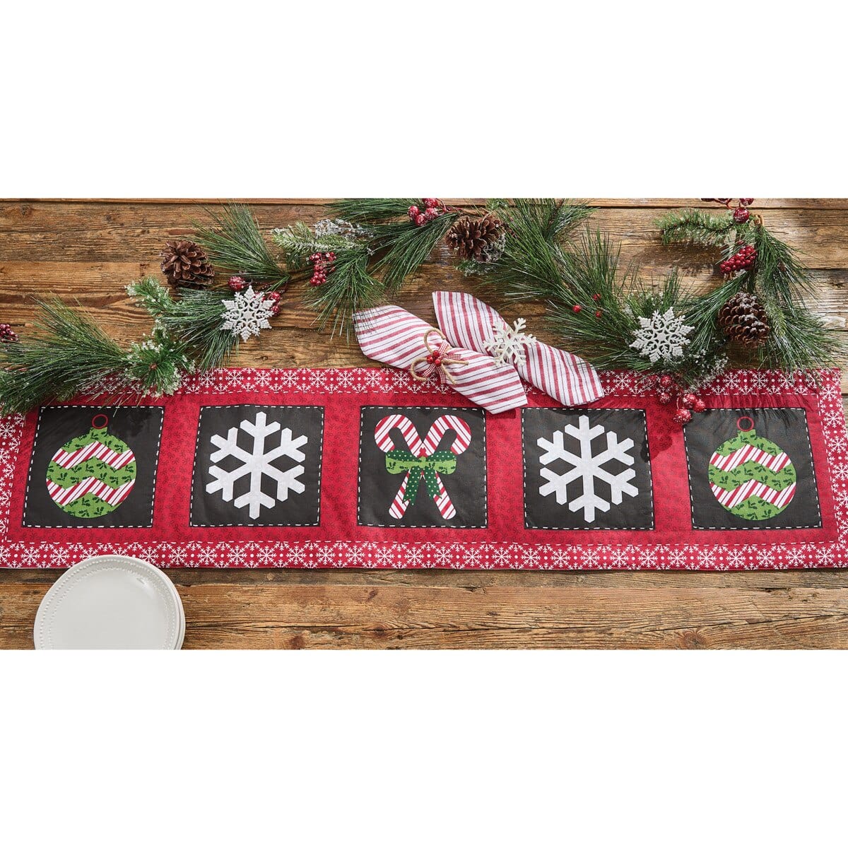 Candycanes And Snowflakes Table Runner 54'' Long
