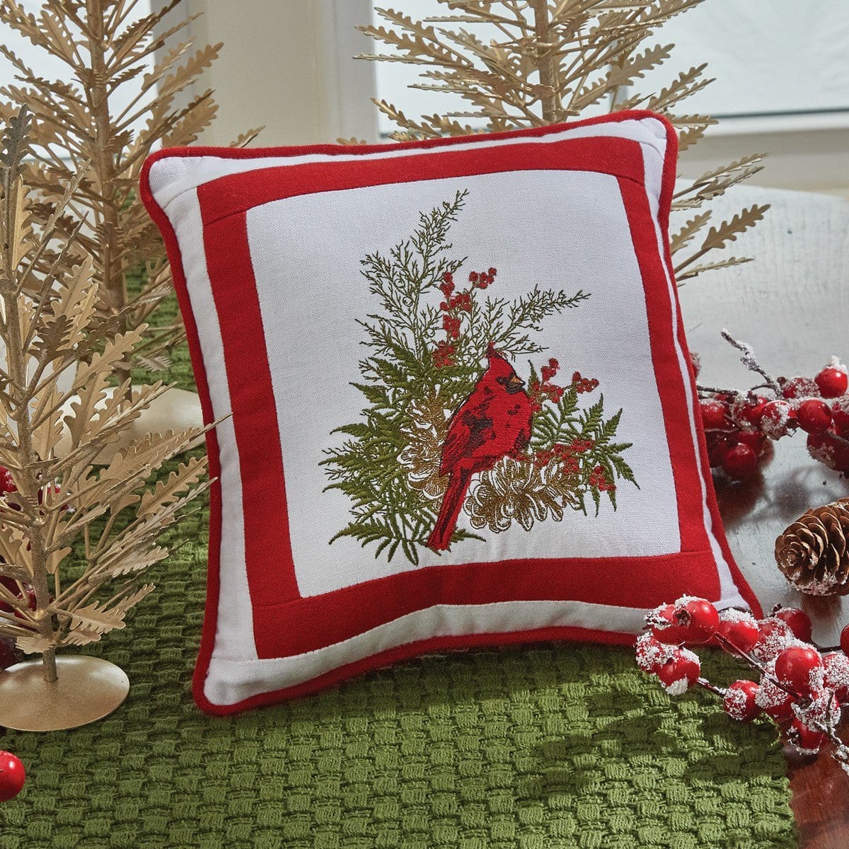 Cardinal Embroidered Pillow 10" x 10" Square-Park Designs-The Village Merchant