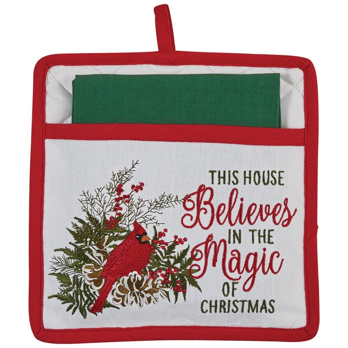 Cardinal Embroidered Pocket Potholder & Dishtowel Set 2 Pieces Christmas-Park Designs-The Village Merchant