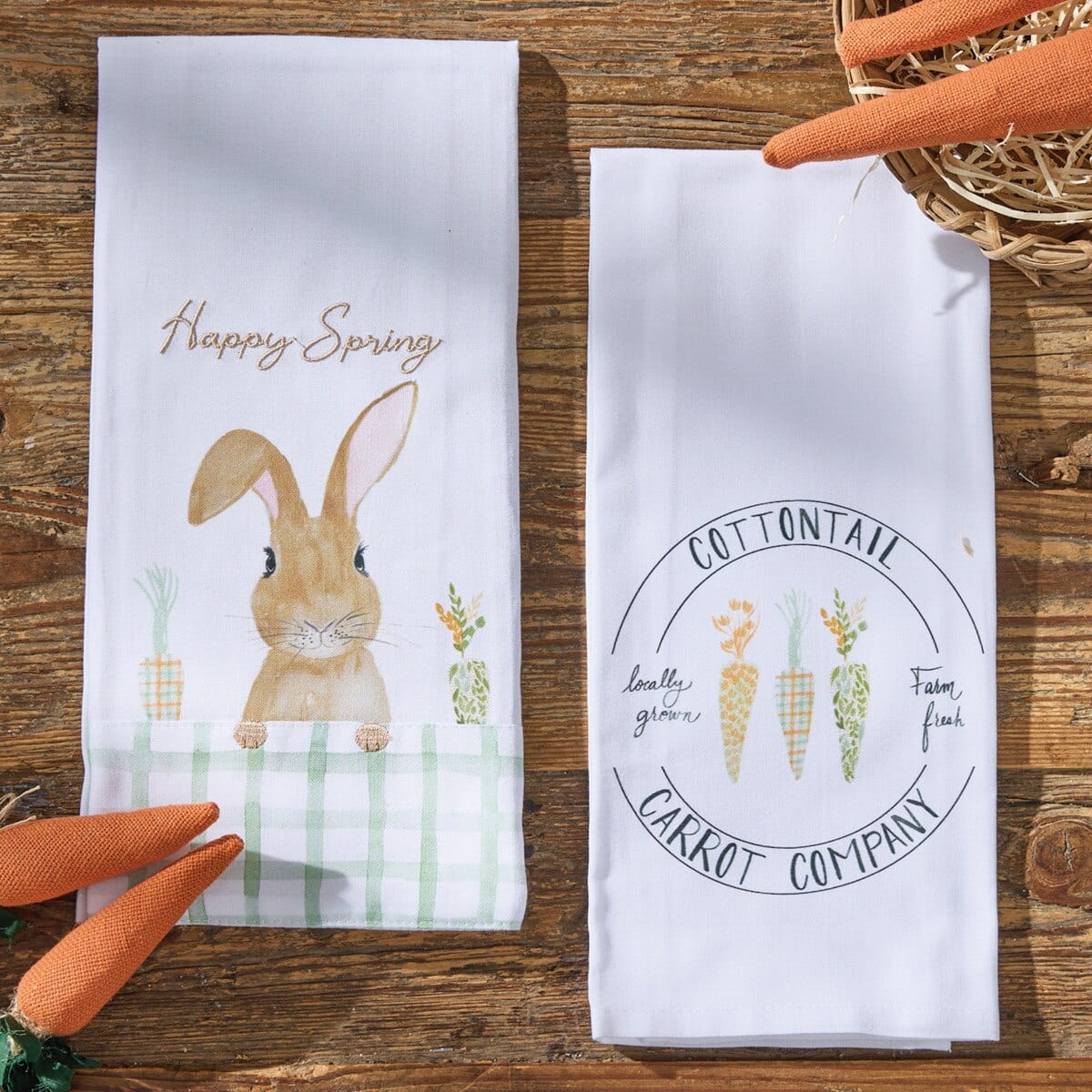 Carrot Patch Bunny &amp; Cotton Tail Decorative Towels Dishtowels