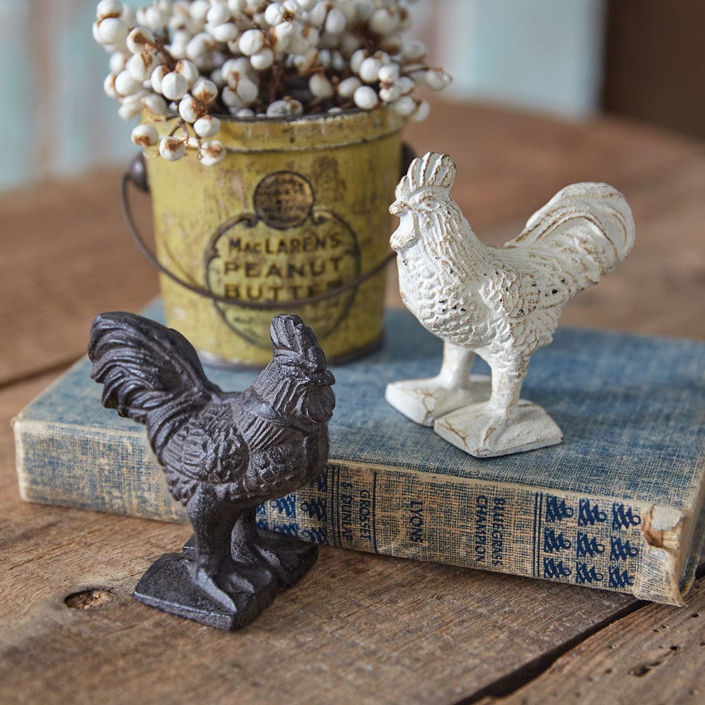 Cast Iron Antique White Rooster Figurine
