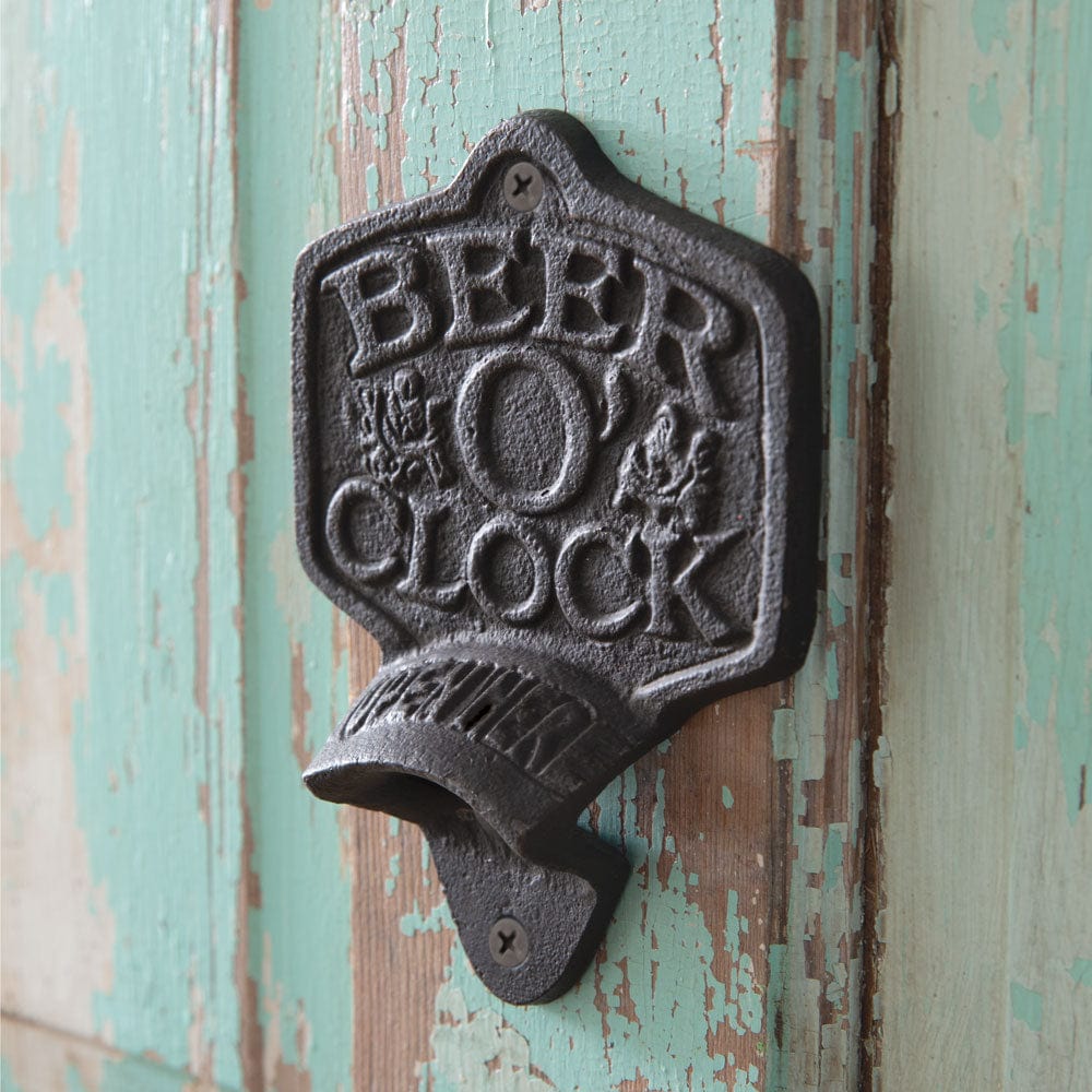 Cast Iron Beer O&#39;Clock Bottle Opener Wall Mounted