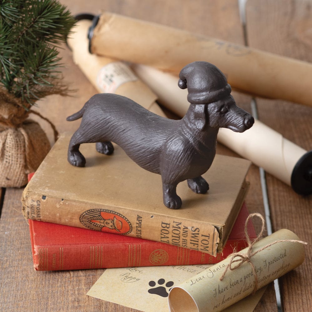 Cast Iron Dachshund Dog Christmas Figurine