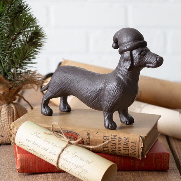 Cast Iron Dachshund Dog Christmas Figurine