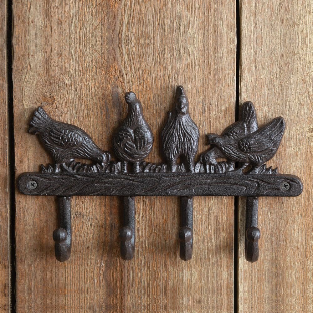 Cast Iron Hens and Chicks decorative Wall Hooks - 4 Hooks-CTW Home-The Village Merchant