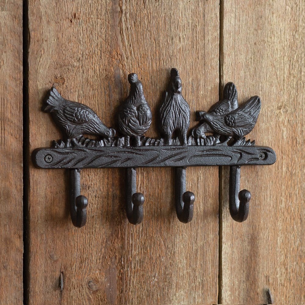 Cast Iron Hens and Chicks decorative Wall Hooks - 4 Hooks-CTW Home-The Village Merchant