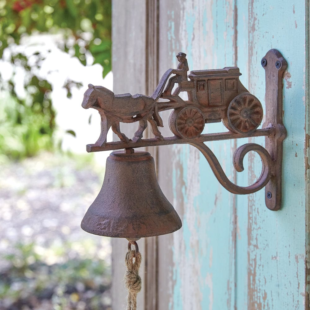 Cast Iron Horse and Stagecoach Dinner Bell With Bracket