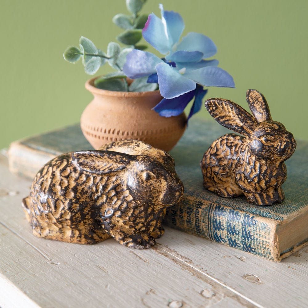 Cast Iron Rustic Bunny Figurine Set of 2 - Assorted Sizes