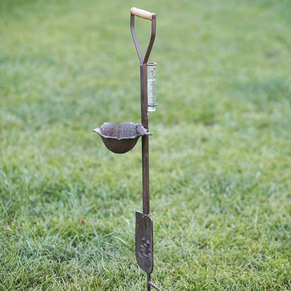 Cast Iron Spade Rain Gauge / Bird Feeder Garden Stake