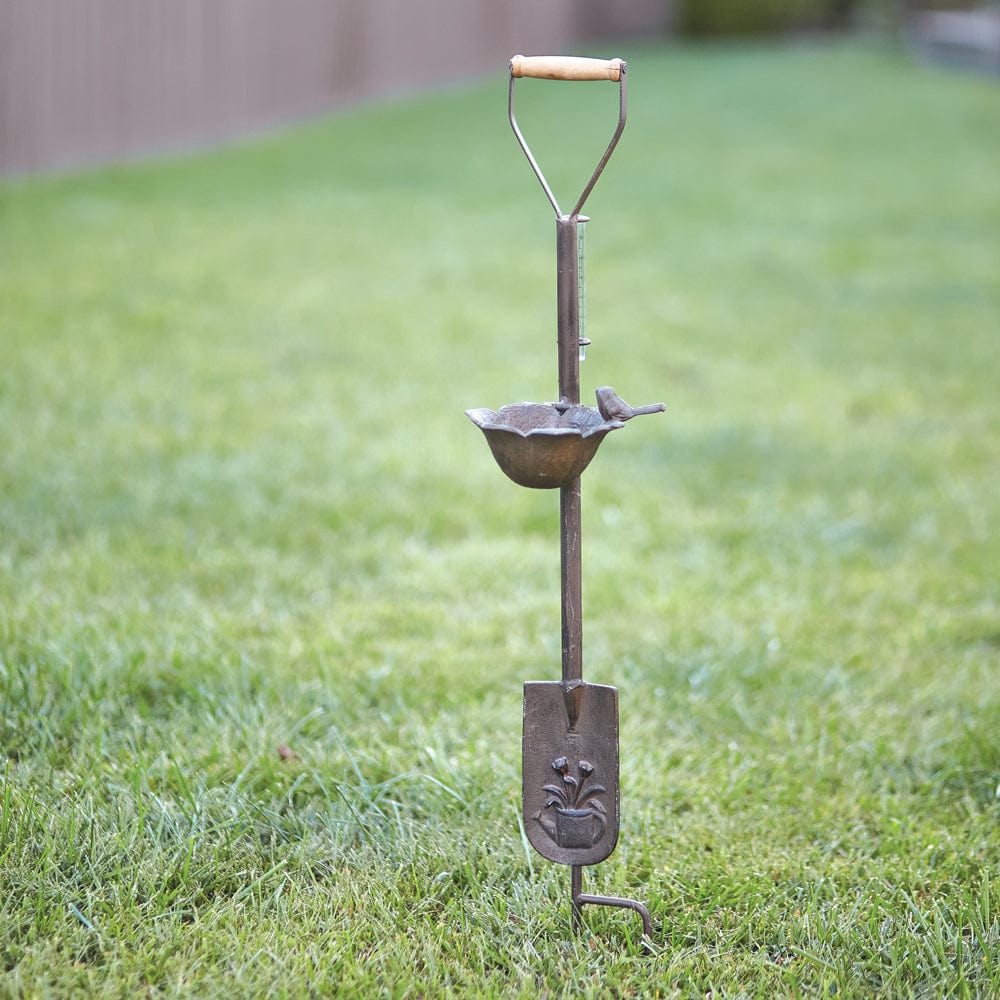 Cast Iron Spade Rain Gauge / Bird Feeder Garden Stake