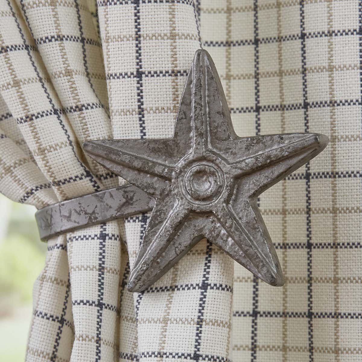 Cast Iron Star In Galvanized Curtain Tie Backs Set of 2-Park Designs-The Village Merchant