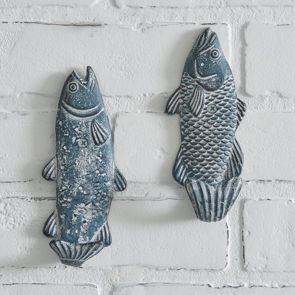 CTW Home Hooks Cast Iron Swimming Fish Decorative Hooks Set of 2 Assorted