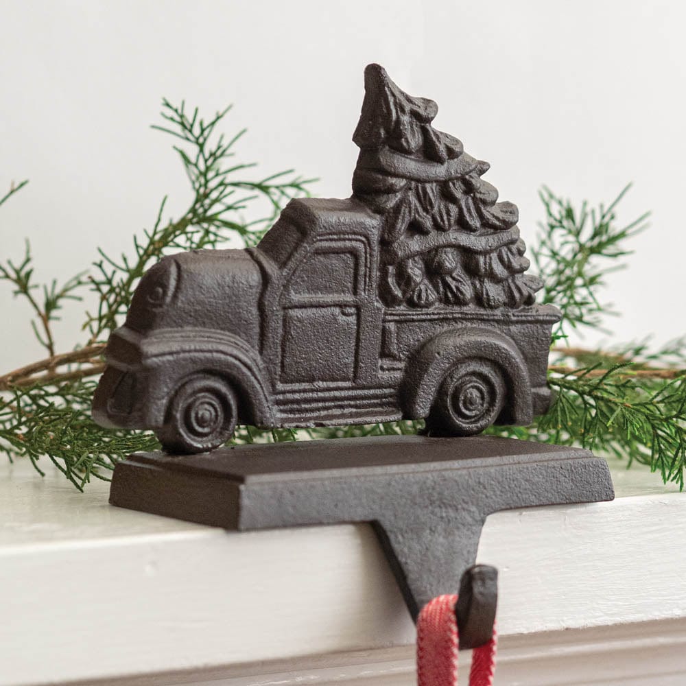 Cast Iron Truck With Christmas Tree Stocking Holder