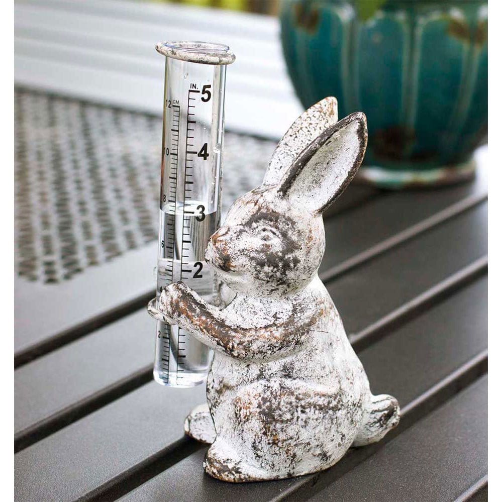 Cast Iron White Bunny Rain Gauge-CTW Home-The Village Merchant