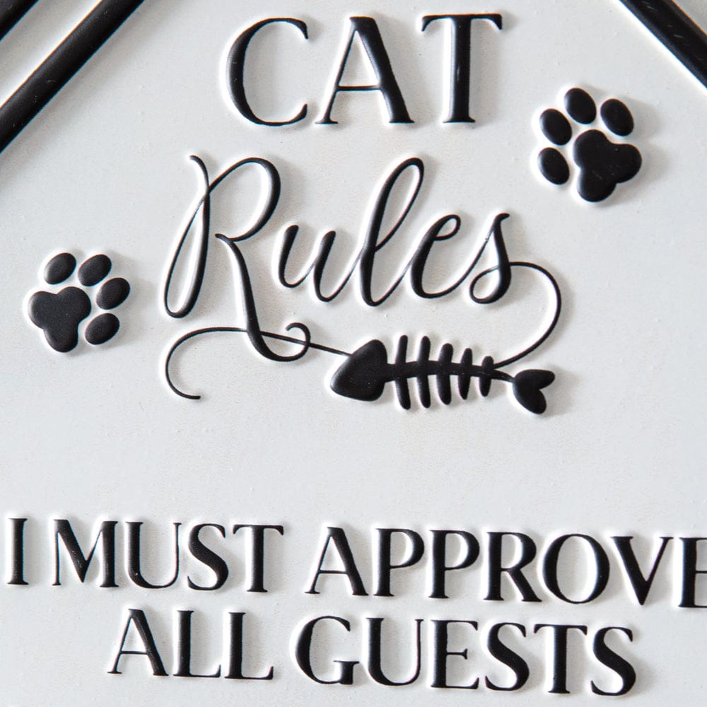 Cat Rules Sign - Embossed Metal