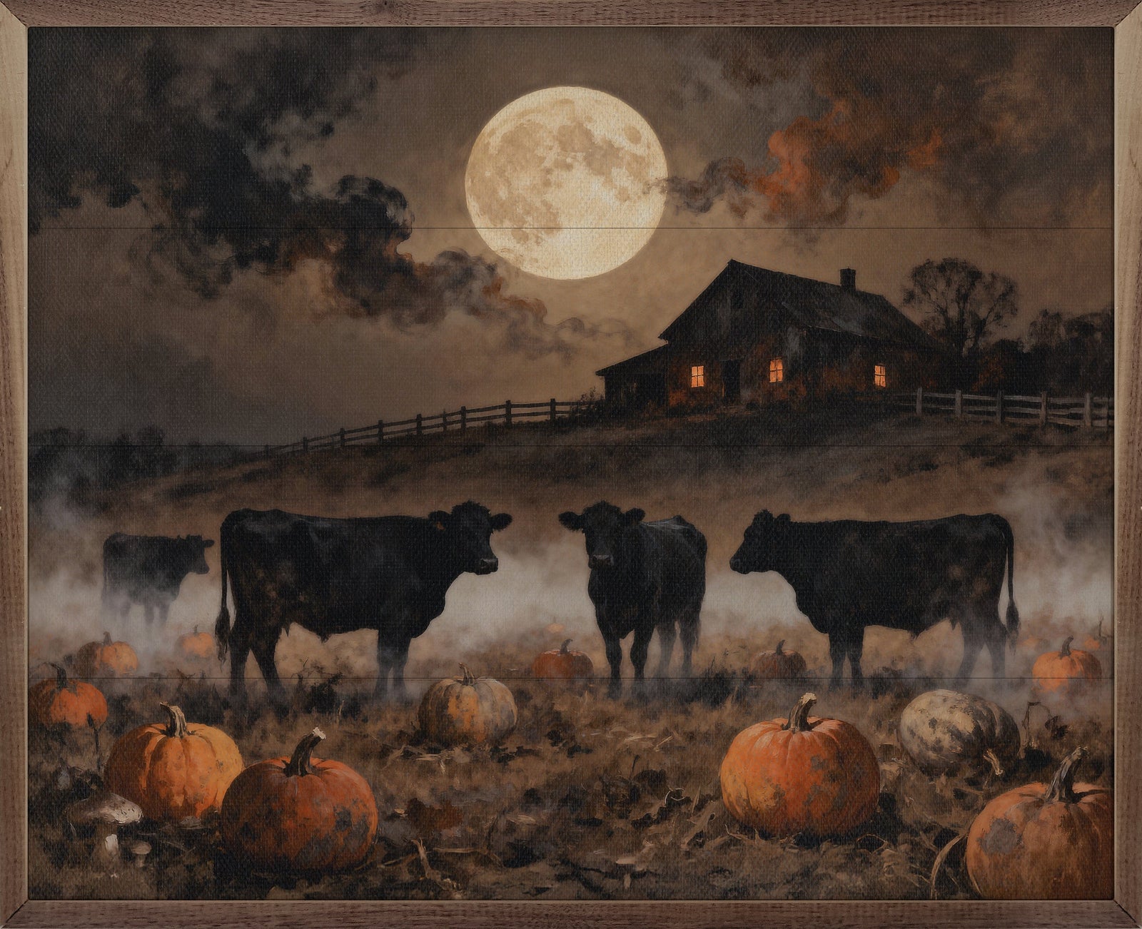 Kendrick Home Walnut Frames 10x8 Cattle In Pumpkin Field